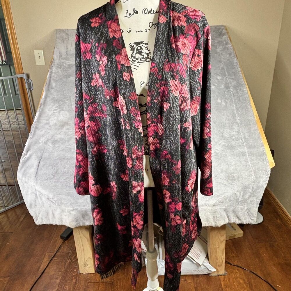 Susan Graver Cardigan Womens 2XP Floral Open Front Long Sleeve Sweater Lightweig